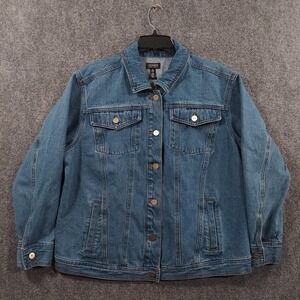 Jones New York Jacket Womens Large Blue Denim Jean Button Front Lined Insulated